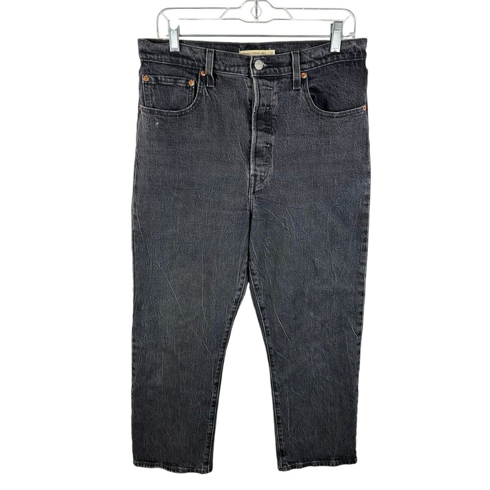 Levi's Premium Ribcage Straight Ankle Jeans Black Size 31 Button Fly